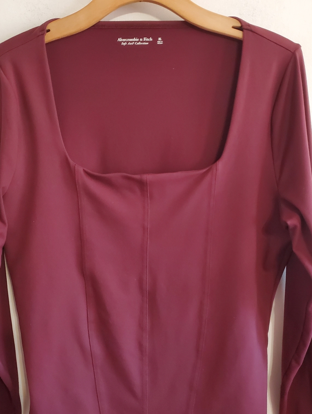 Abercrombie & Fitch Soft A&F Square neck Burgundy ‘corset’ BodySuit Size XL - Picture 3 of 10